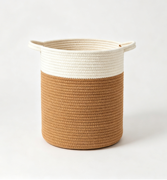 Xiadayone - Cesto Bucato Corda Cotone 105L Pieghevole Marrone/Bianco